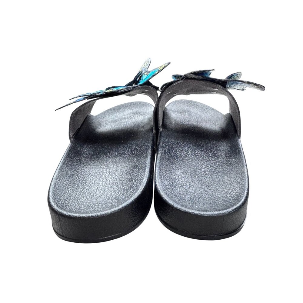 Butterfly Applique Slide Sandals Womens Size 9 Black & Blue - Picture 6 of 8